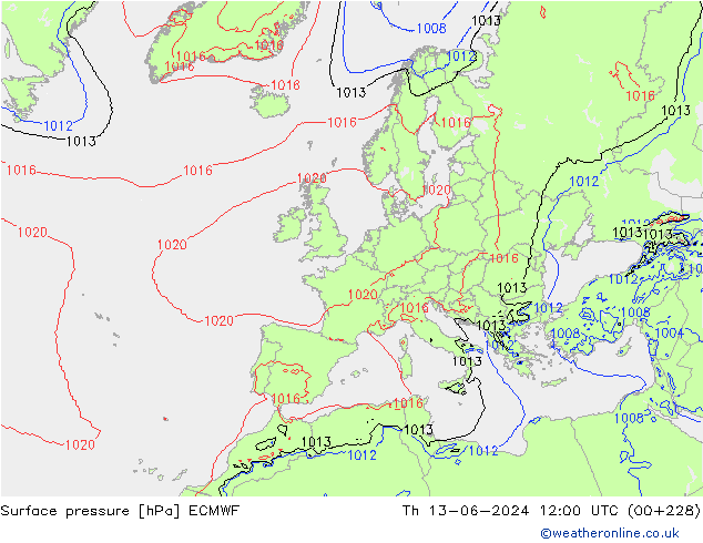 pressão do solo ECMWF Qui 13.06.2024 12 UTC