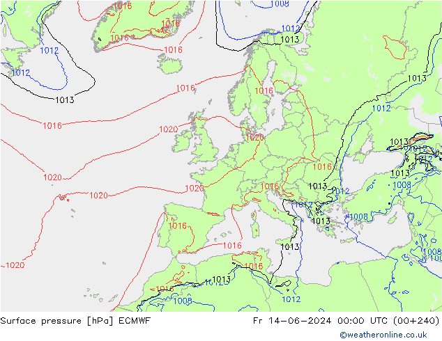 Luchtdruk (Grond) ECMWF vr 14.06.2024 00 UTC