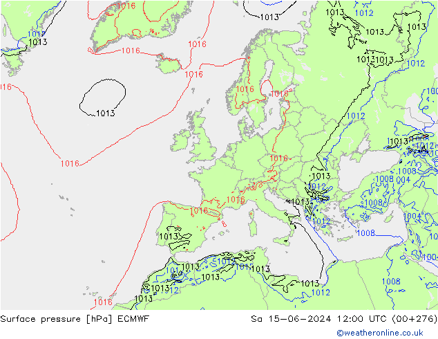 Bodendruck ECMWF Sa 15.06.2024 12 UTC