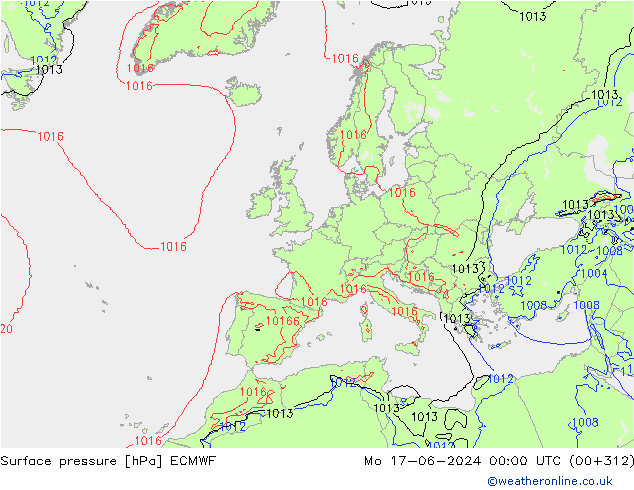 ciśnienie ECMWF pon. 17.06.2024 00 UTC