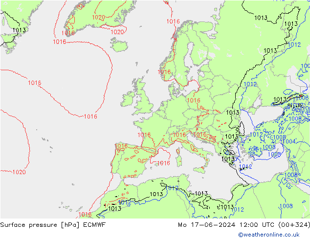 Atmosférický tlak ECMWF Po 17.06.2024 12 UTC