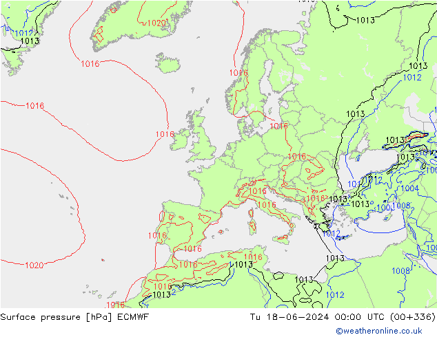 Pressione al suolo ECMWF mar 18.06.2024 00 UTC