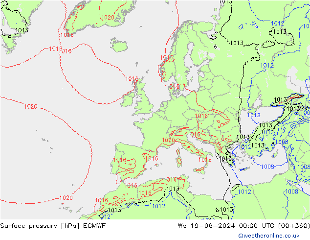Yer basıncı ECMWF Çar 19.06.2024 00 UTC