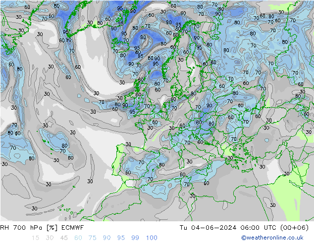 RH 700 hPa ECMWF Di 04.06.2024 06 UTC