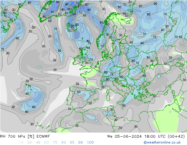 RH 700 hPa ECMWF Mi 05.06.2024 18 UTC