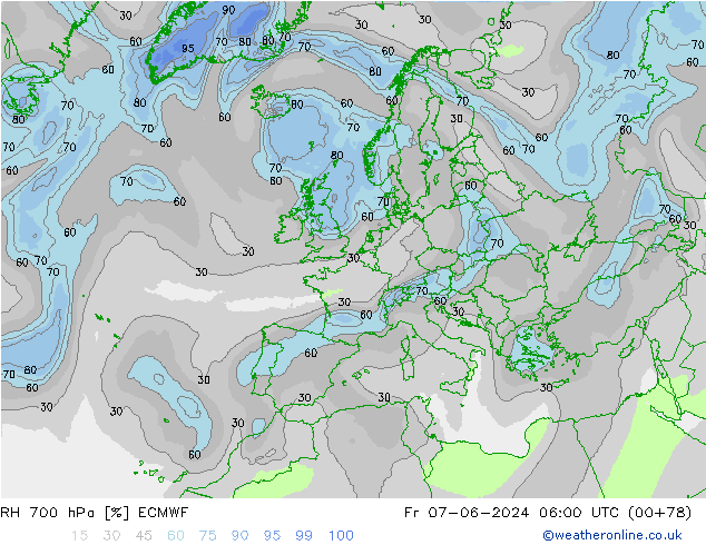 RH 700 hPa ECMWF Fr 07.06.2024 06 UTC