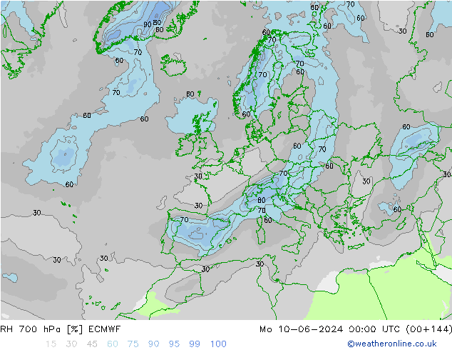 RH 700 hPa ECMWF Mo 10.06.2024 00 UTC