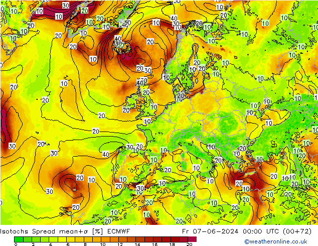 Isotachs Spread ECMWF Fr 07.06.2024 00 UTC