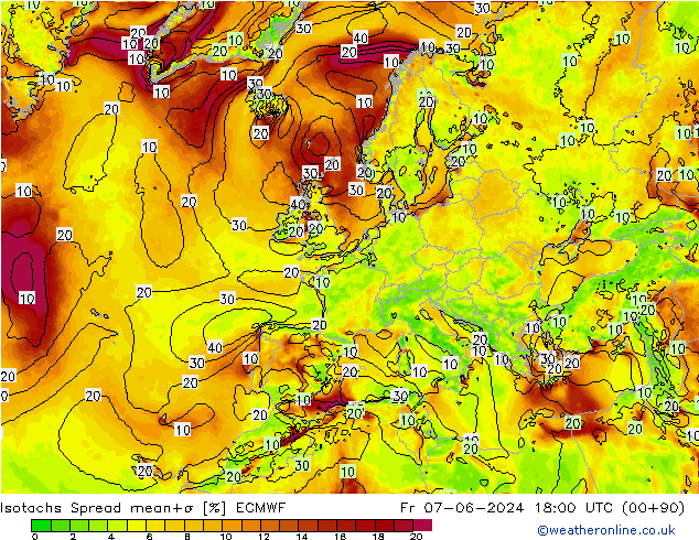 Isotachs Spread ECMWF Fr 07.06.2024 18 UTC