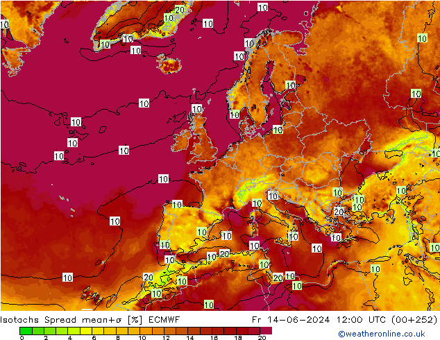 Isotachs Spread ECMWF пт 14.06.2024 12 UTC