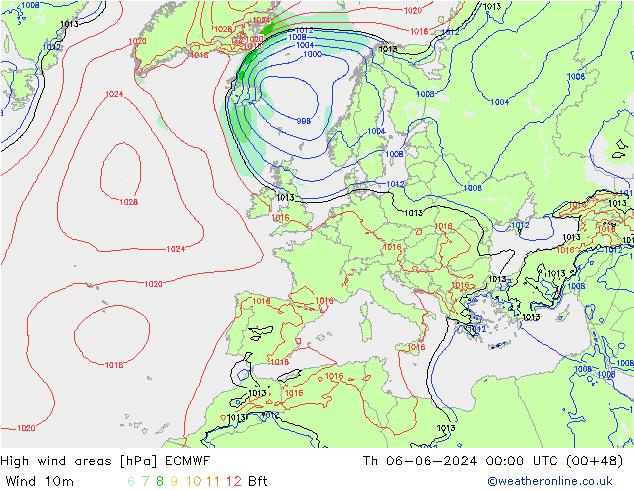 High wind areas ECMWF Th 06.06.2024 00 UTC