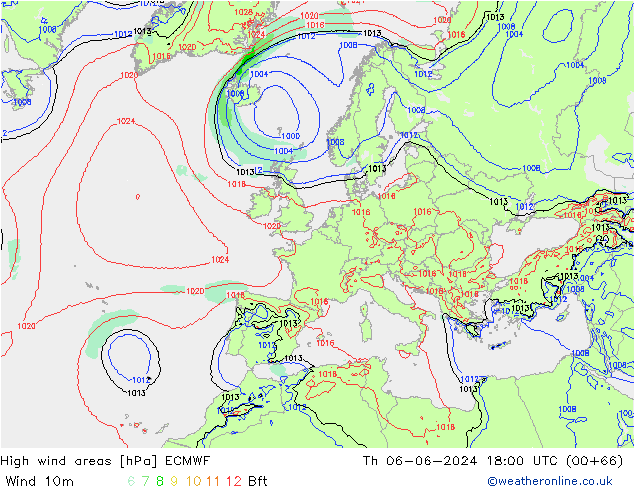 High wind areas ECMWF Th 06.06.2024 18 UTC