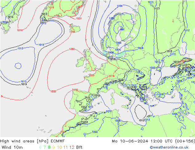 Izotacha ECMWF pon. 10.06.2024 12 UTC