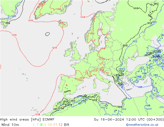 High wind areas ECMWF dom 16.06.2024 12 UTC
