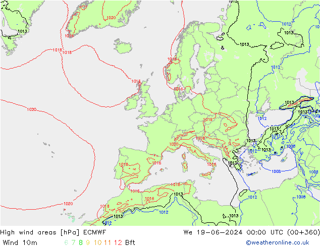 High wind areas ECMWF  19.06.2024 00 UTC