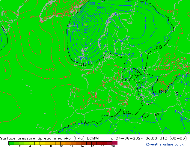 Yer basıncı Spread ECMWF Sa 04.06.2024 06 UTC