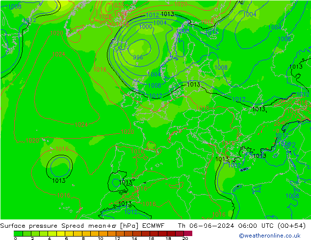 Bodendruck Spread ECMWF Do 06.06.2024 06 UTC