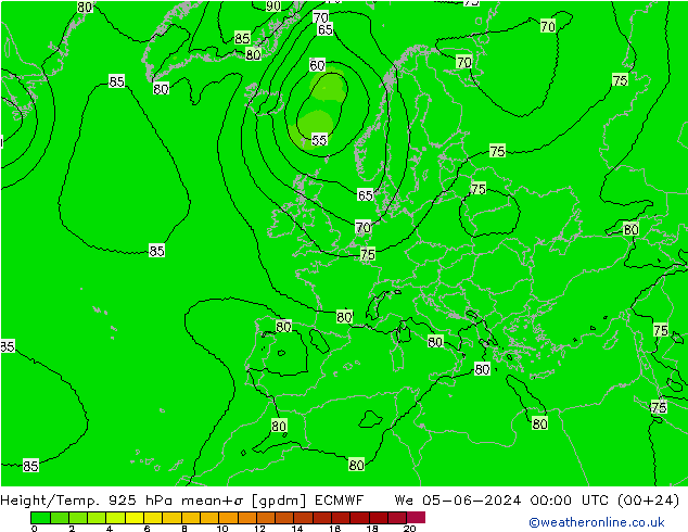 Height/Temp. 925 hPa ECMWF Mi 05.06.2024 00 UTC