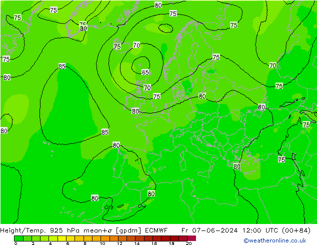 Height/Temp. 925 hPa ECMWF Fr 07.06.2024 12 UTC