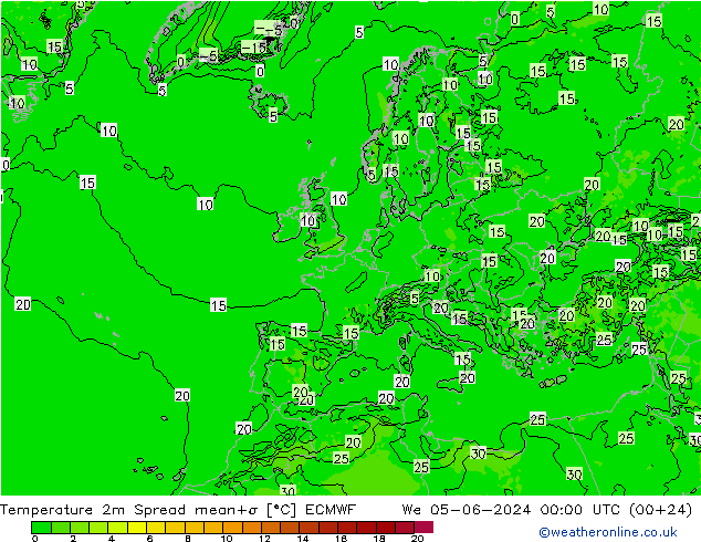 Temperature 2m Spread ECMWF We 05.06.2024 00 UTC