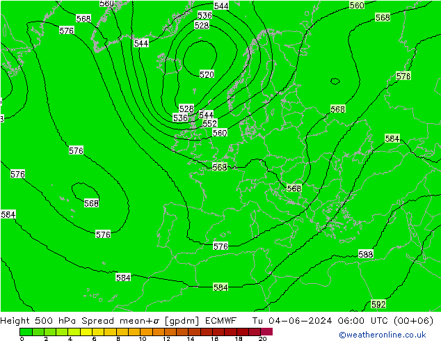 Height 500 hPa Spread ECMWF Tu 04.06.2024 06 UTC