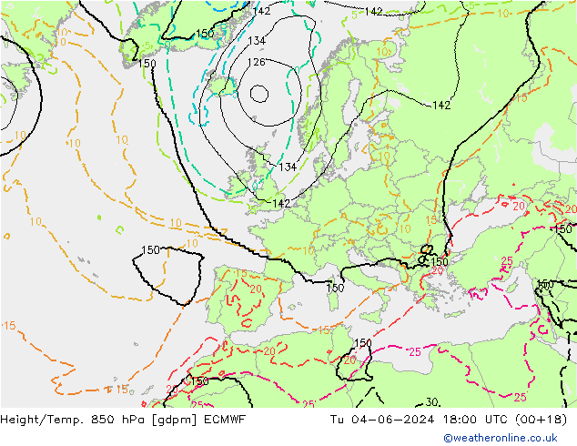 Height/Temp. 850 hPa ECMWF wto. 04.06.2024 18 UTC