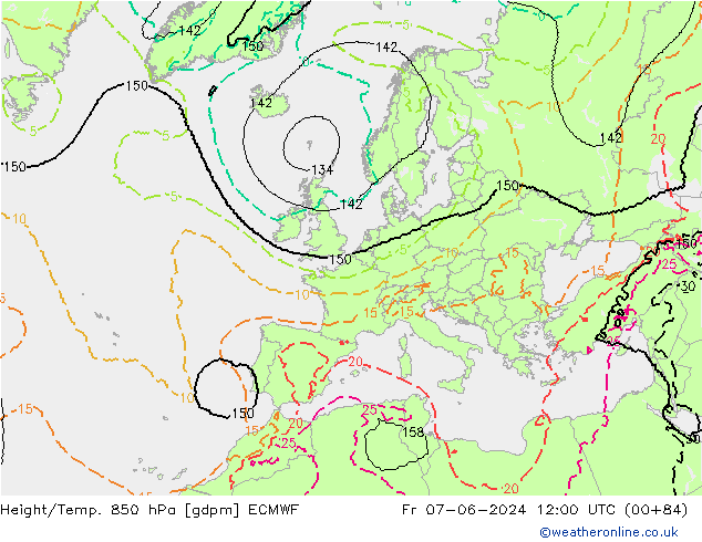 Height/Temp. 850 hPa ECMWF Fr 07.06.2024 12 UTC