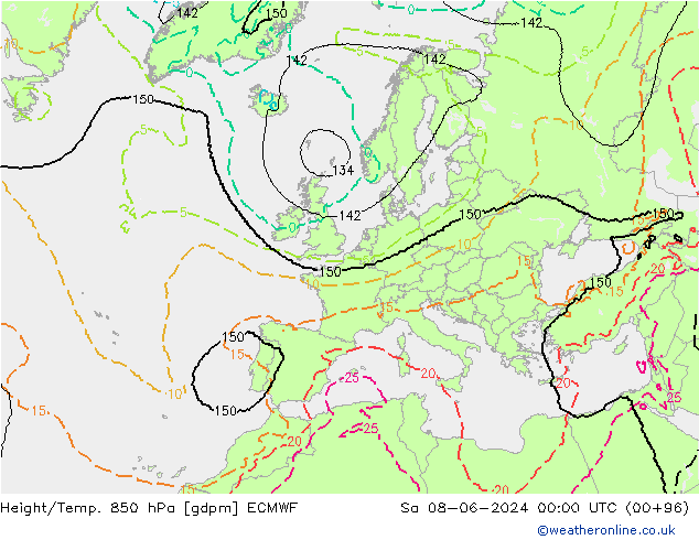 Height/Temp. 850 hPa ECMWF Sa 08.06.2024 00 UTC