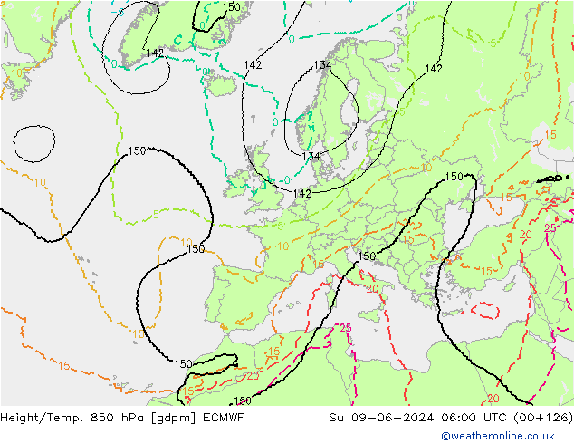 Height/Temp. 850 hPa ECMWF Su 09.06.2024 06 UTC