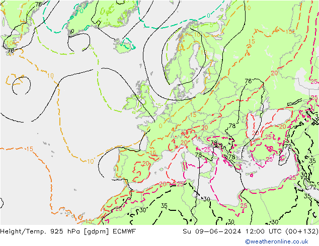 Height/Temp. 925 гПа ECMWF Вс 09.06.2024 12 UTC