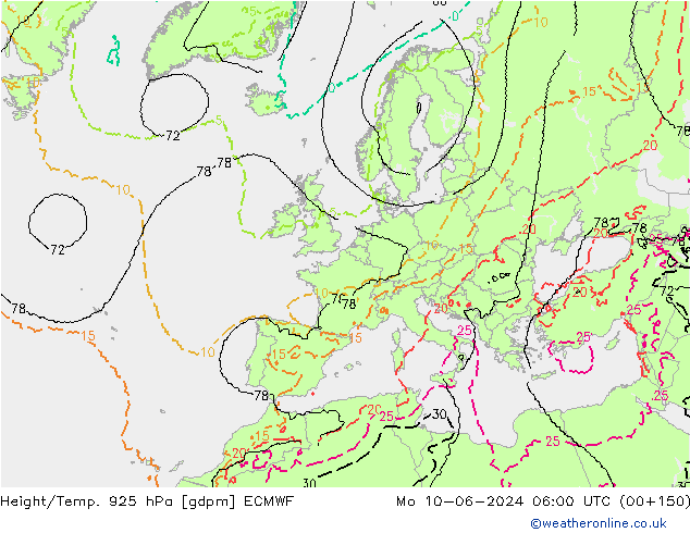 Height/Temp. 925 hPa ECMWF  10.06.2024 06 UTC