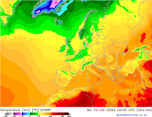 карта температуры ECMWF пн 10.06.2024 00 UTC