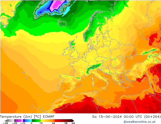 Temperaturkarte (2m) ECMWF Sa 15.06.2024 00 UTC