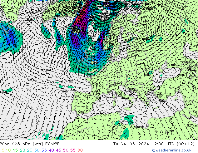 Wind 925 hPa ECMWF Út 04.06.2024 12 UTC