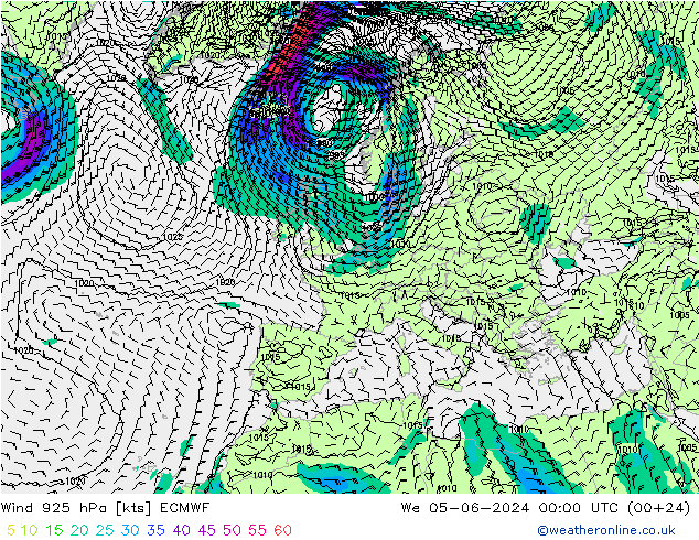 Rüzgar 925 hPa ECMWF Çar 05.06.2024 00 UTC