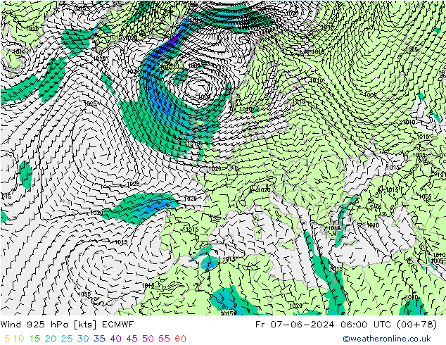 Wind 925 hPa ECMWF Fr 07.06.2024 06 UTC