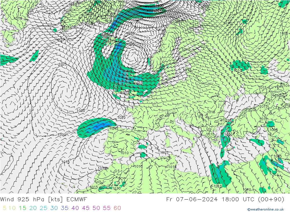 Wind 925 hPa ECMWF Fr 07.06.2024 18 UTC