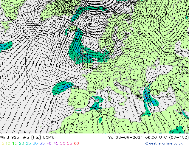 Wind 925 hPa ECMWF Sa 08.06.2024 06 UTC