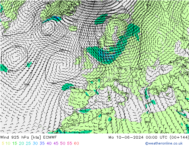 Wind 925 hPa ECMWF Mo 10.06.2024 00 UTC