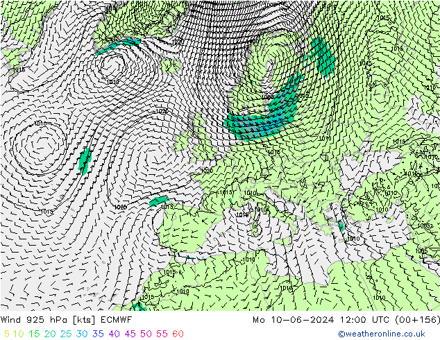 wiatr 925 hPa ECMWF pon. 10.06.2024 12 UTC