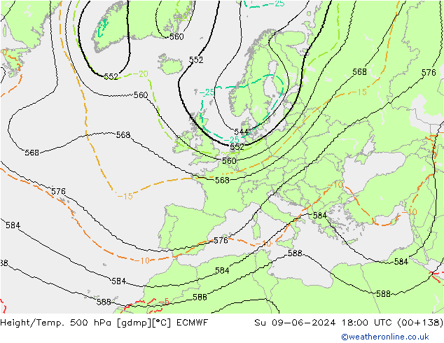 Height/Temp. 500 hPa ECMWF Ne 09.06.2024 18 UTC