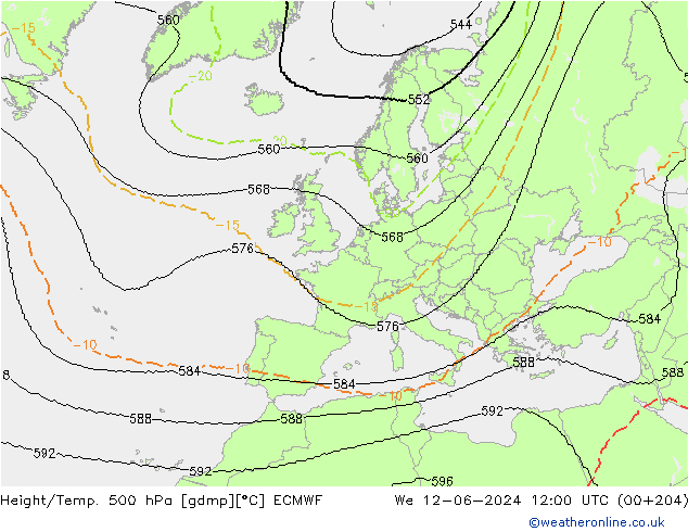 Height/Temp. 500 hPa ECMWF St 12.06.2024 12 UTC