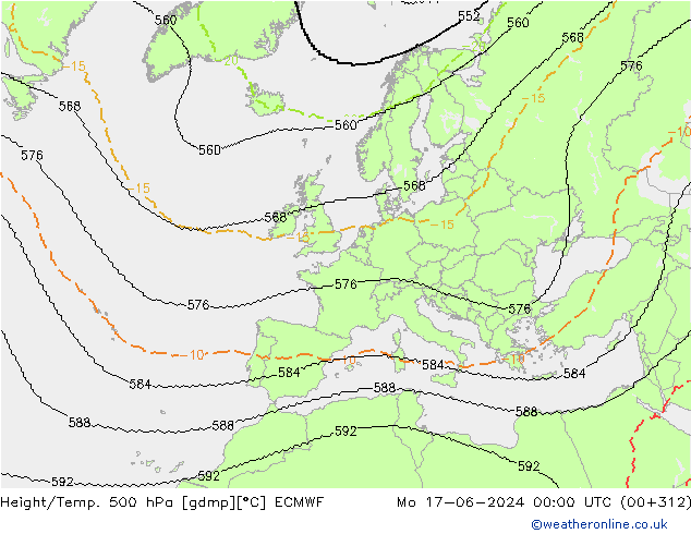 Height/Temp. 500 hPa ECMWF pon. 17.06.2024 00 UTC