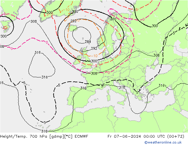 Height/Temp. 700 гПа ECMWF пт 07.06.2024 00 UTC