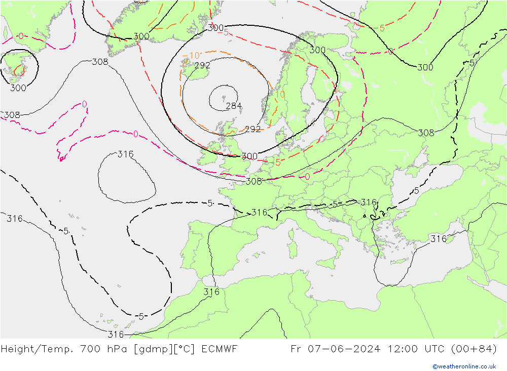 Height/Temp. 700 hPa ECMWF Pá 07.06.2024 12 UTC