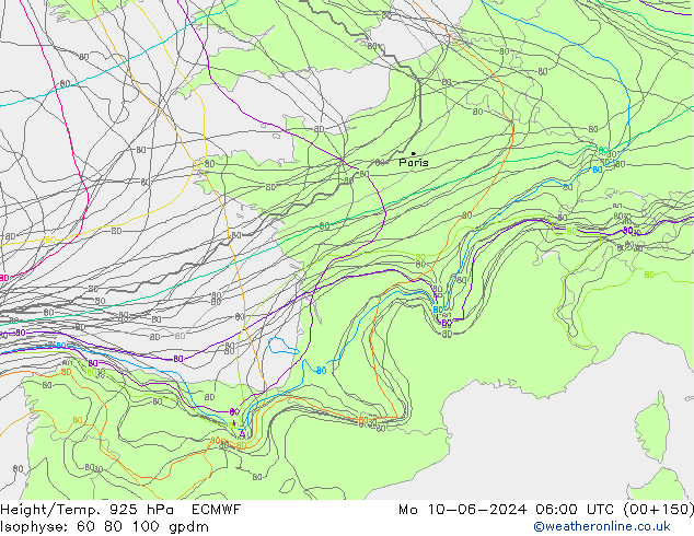 Yükseklik/Sıc. 925 hPa ECMWF Pzt 10.06.2024 06 UTC