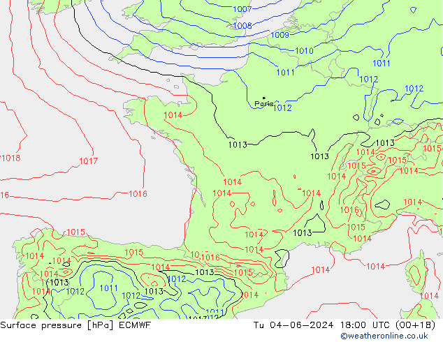 Luchtdruk (Grond) ECMWF di 04.06.2024 18 UTC