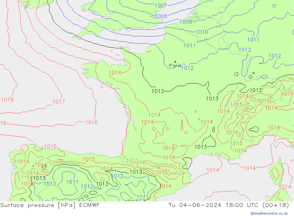 ciśnienie ECMWF wto. 04.06.2024 18 UTC