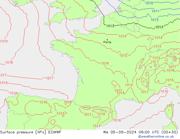 Surface pressure ECMWF We 05.06.2024 06 UTC