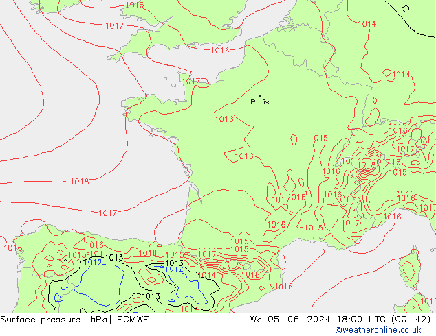 Pressione al suolo ECMWF mer 05.06.2024 18 UTC